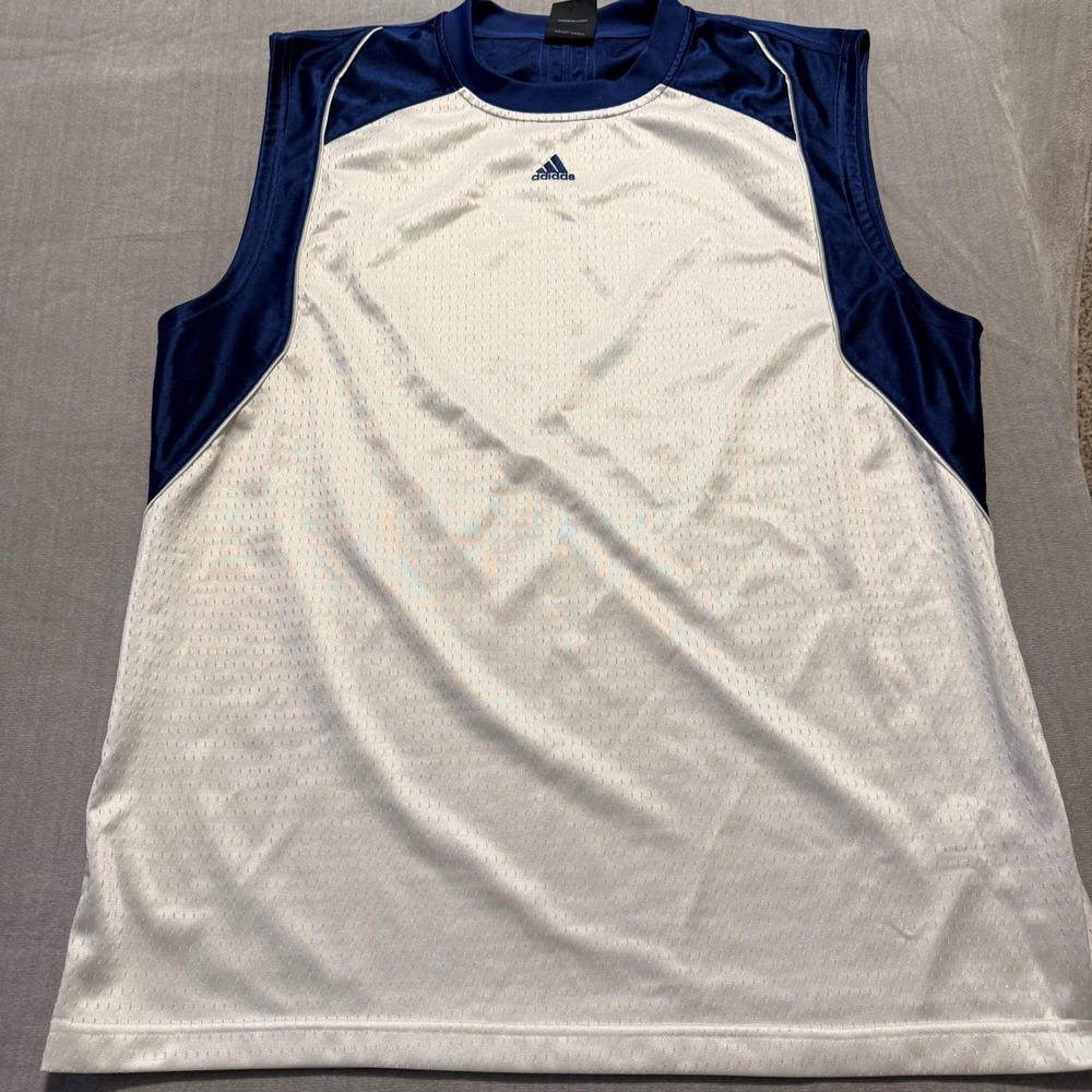 Adidas Sleeveless Mesh Basketball Jersey Tank Top White Blue Men's XL